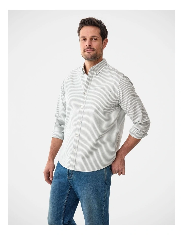 Casual Oxford Stripe Long Sleeve Shirt Fern image 4