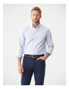 Easy Care Multi Check Long Sleeve Shirt Sky Blue