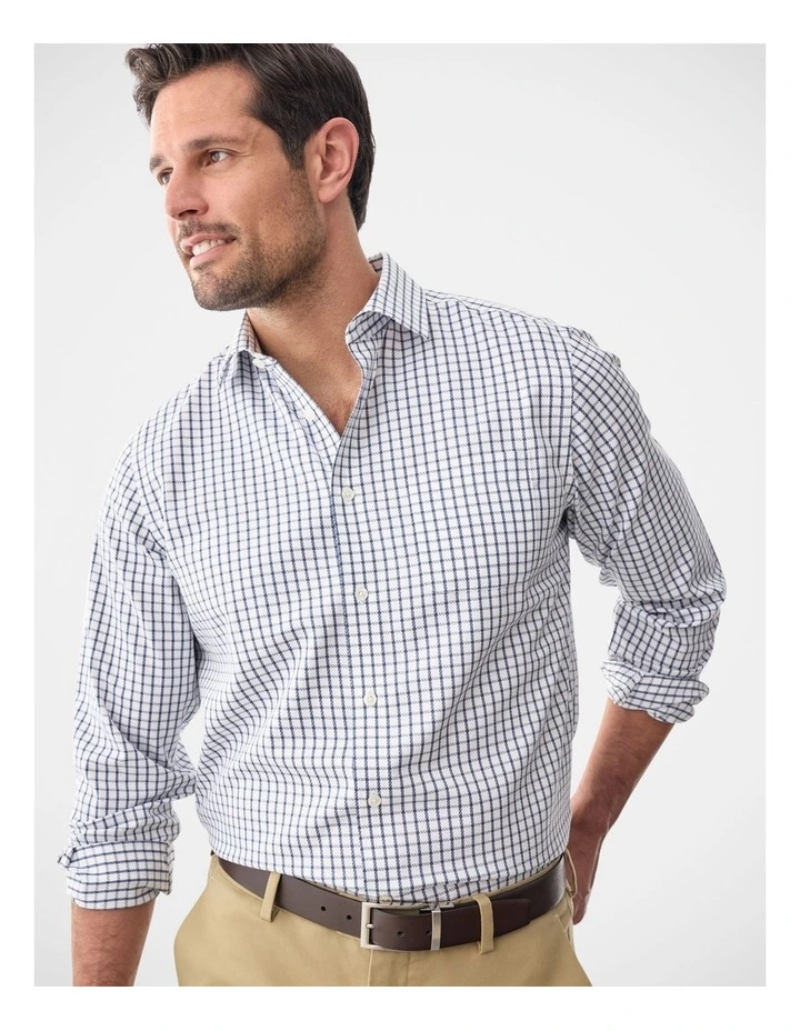 Non-Iron Dobby Check Long Sleeve Shirt Vintage Indigo image 3