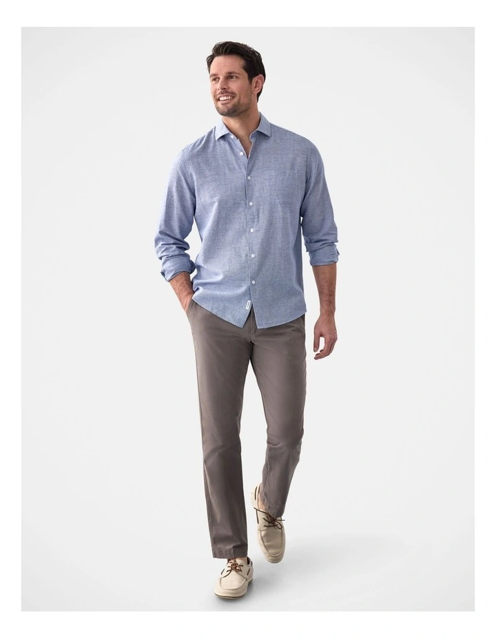 Cotton Linen Houndstooth Long Sleeve Shirt in Navy image 5