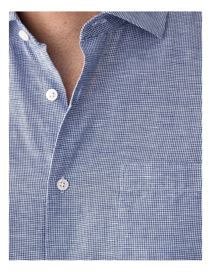 Cotton Linen Houndstooth Long Sleeve Shirt in Navy image 6