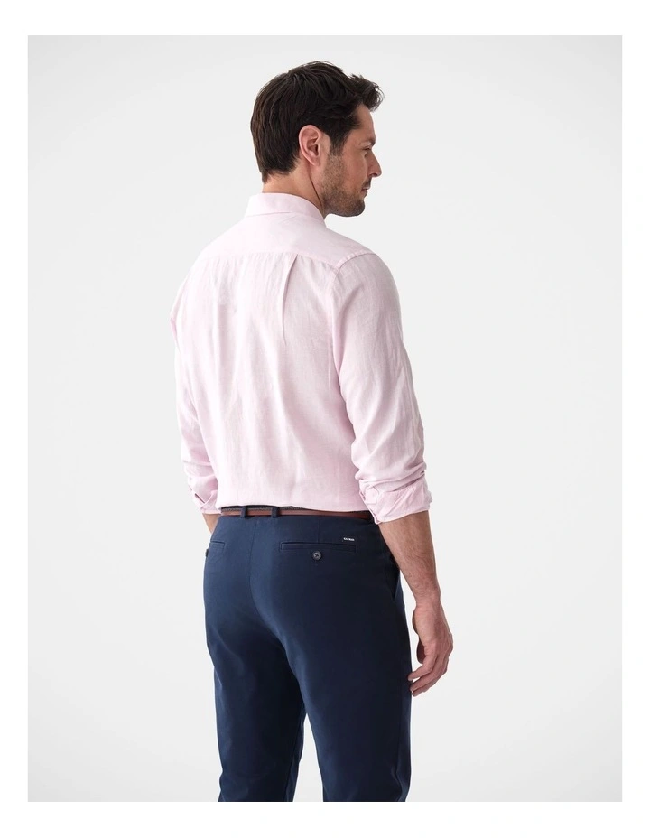 Cotton Linen Houndstooth Long Sleeve Shirt Pale in Pink image 2