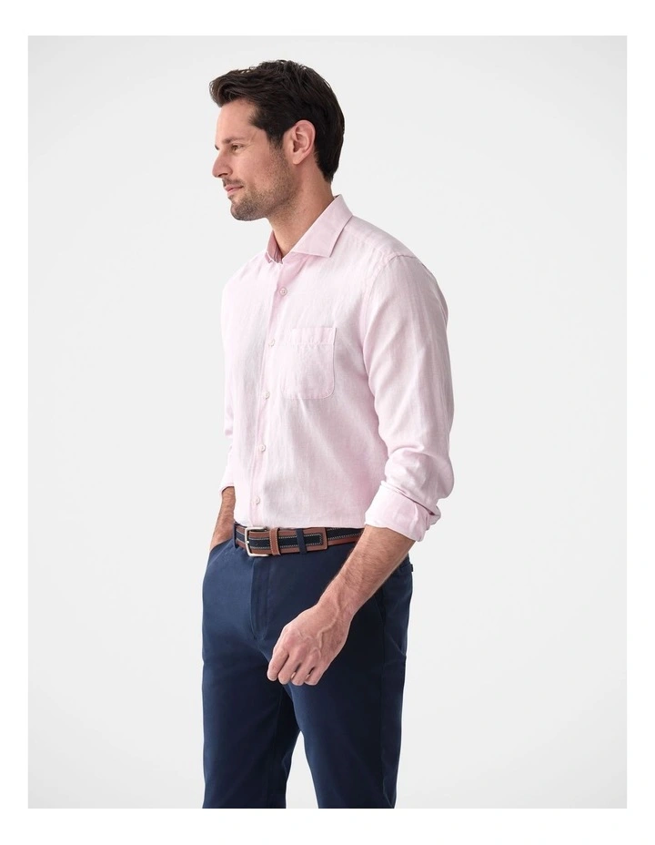 Cotton Linen Houndstooth Long Sleeve Shirt Pale in Pink image 4