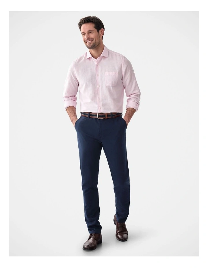 Cotton Linen Houndstooth Long Sleeve Shirt Pale in Pink image 5