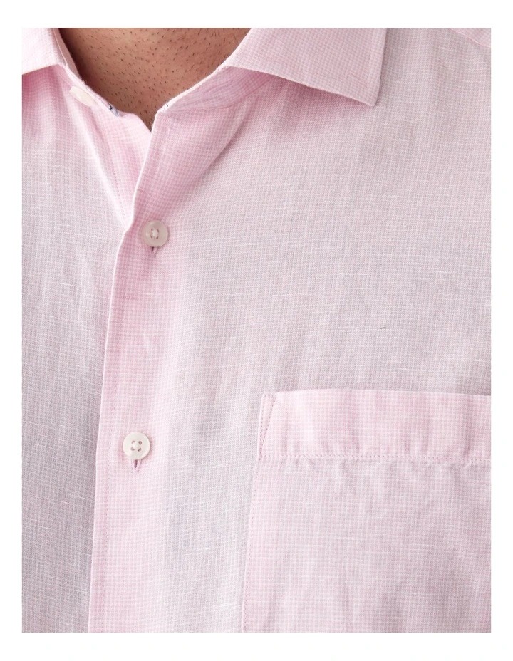 Cotton Linen Houndstooth Long Sleeve Shirt Pale in Pink image 6