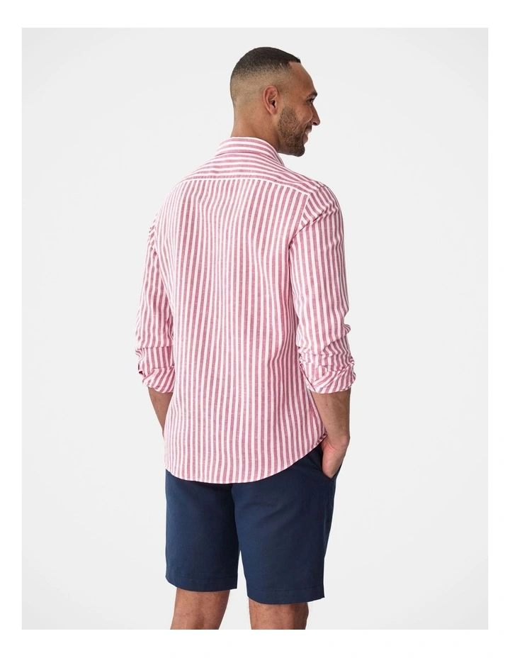 Linen Blend Bengal Stripe Long Sleeve Shirt Magenta image 2