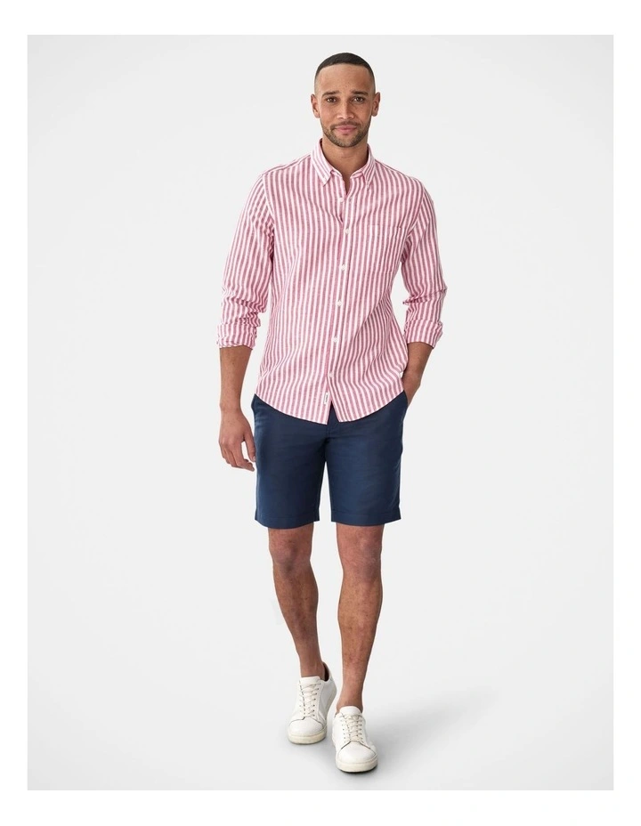 Linen Blend Bengal Stripe Long Sleeve Shirt Magenta image 5