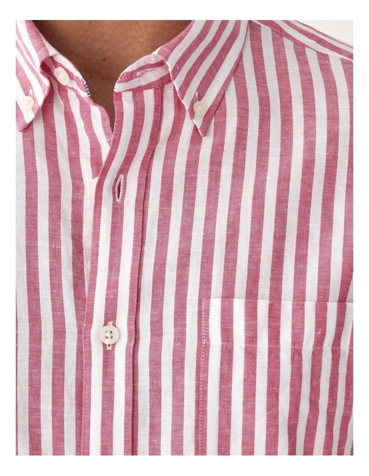 Linen Blend Bengal Stripe Long Sleeve Shirt Magenta image 6