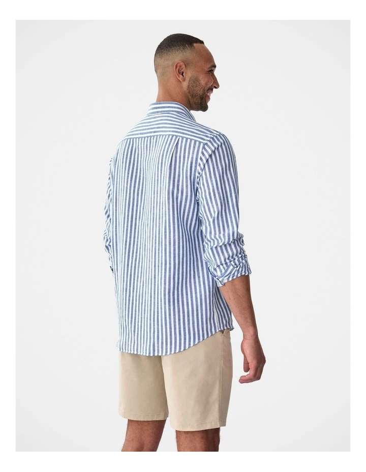 Linen Blend Bengal Stripe Long Sleeve Shirt Navy image 2