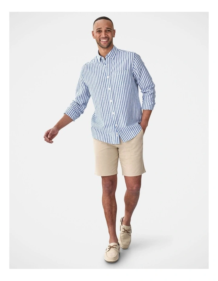 Linen Blend Bengal Stripe Long Sleeve Shirt Navy image 5