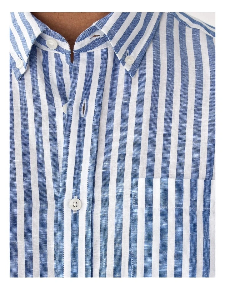 Linen Blend Bengal Stripe Long Sleeve Shirt Navy image 6