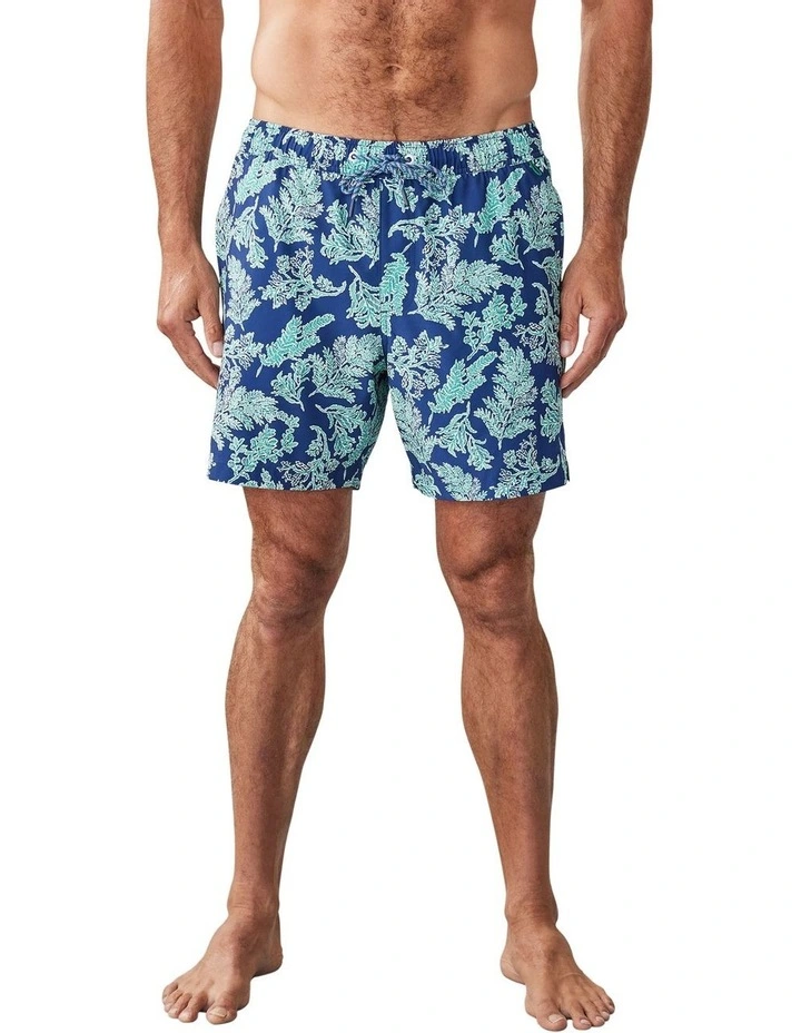 Fern Print Swim Short in Navy image 1