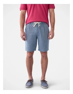 Drawstring Linen Blend Short Denim Mix