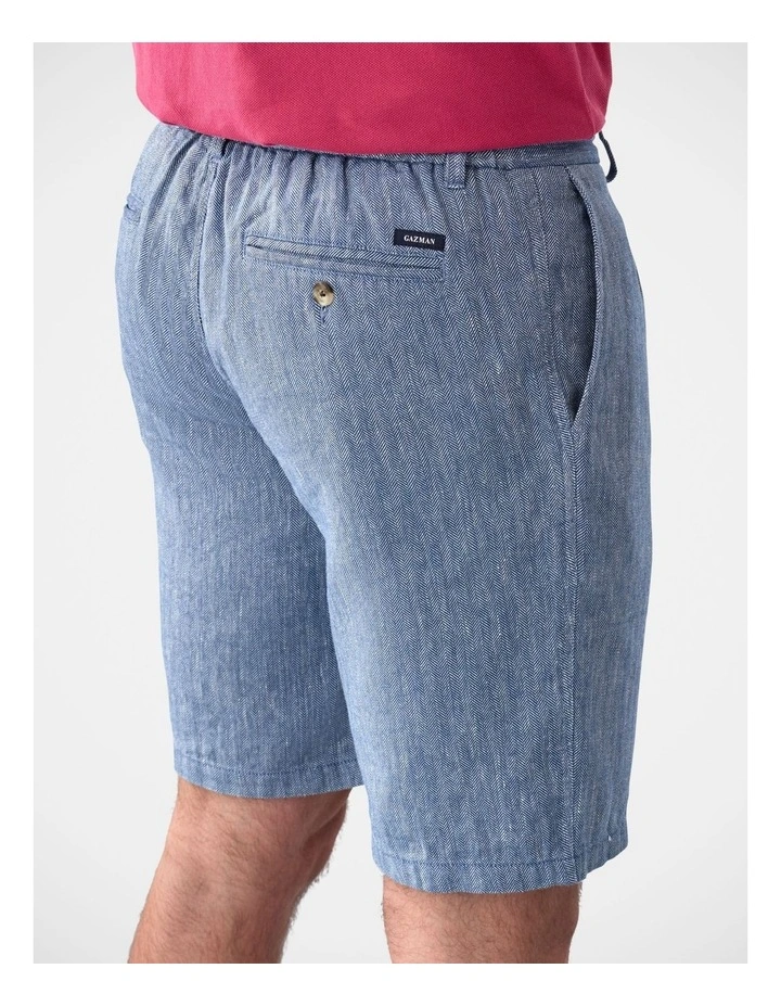 Drawstring Linen Blend Short Denim Mix image 3