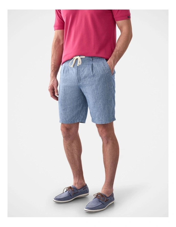 Drawstring Linen Blend Short Denim Mix image 4