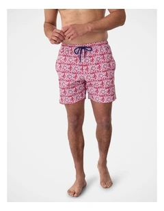 Leaf Print Swim Short Magenta