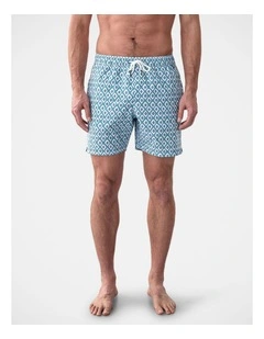 Geo Print Swim Short Sea Green
