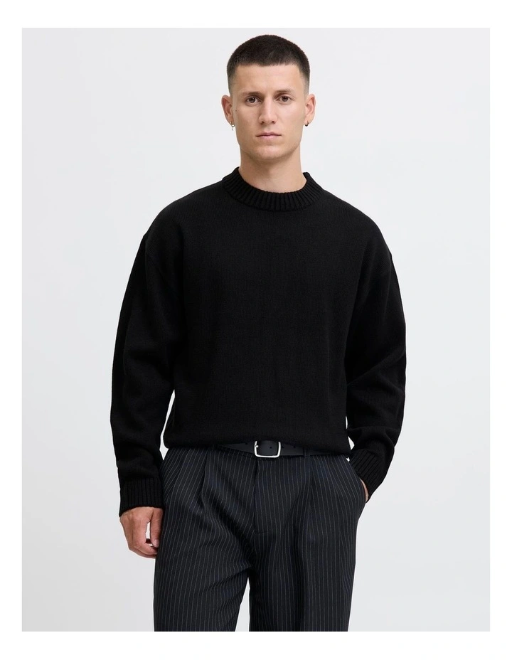 Eurban Knit Crew Neck Pullover in Black image 1
