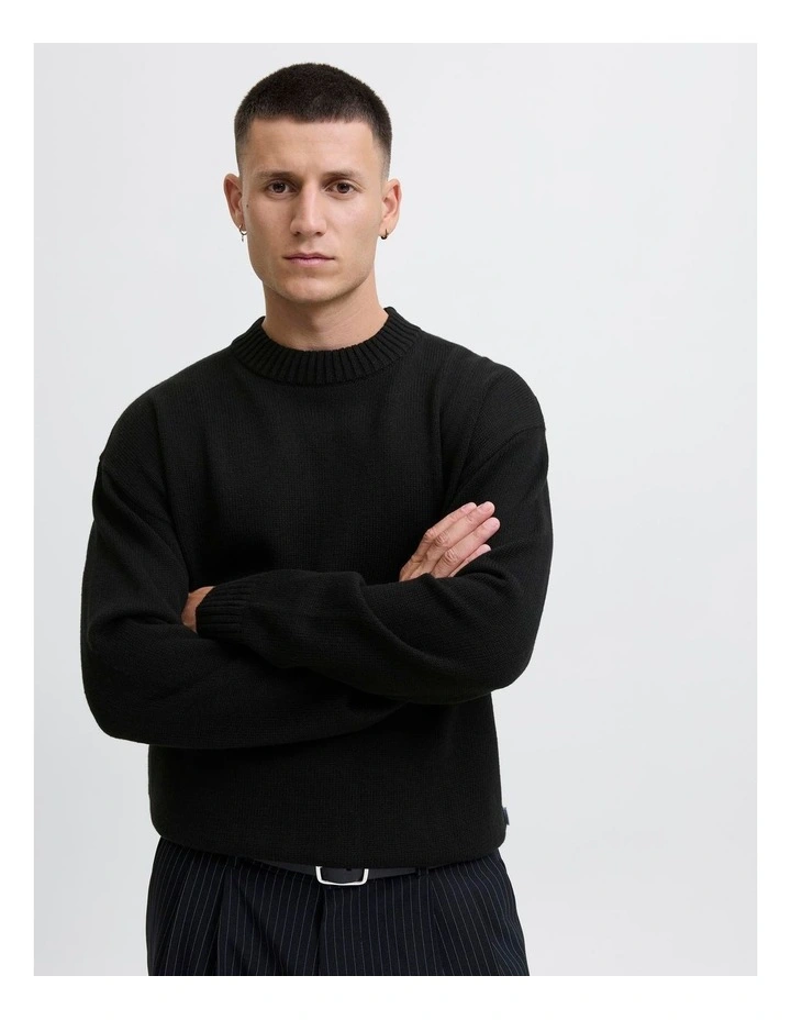 Eurban Knit Crew Neck Pullover in Black image 2