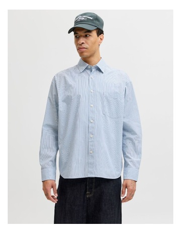 Meadows Poplin Stripe Long Sleeve Shirt in Skyway
