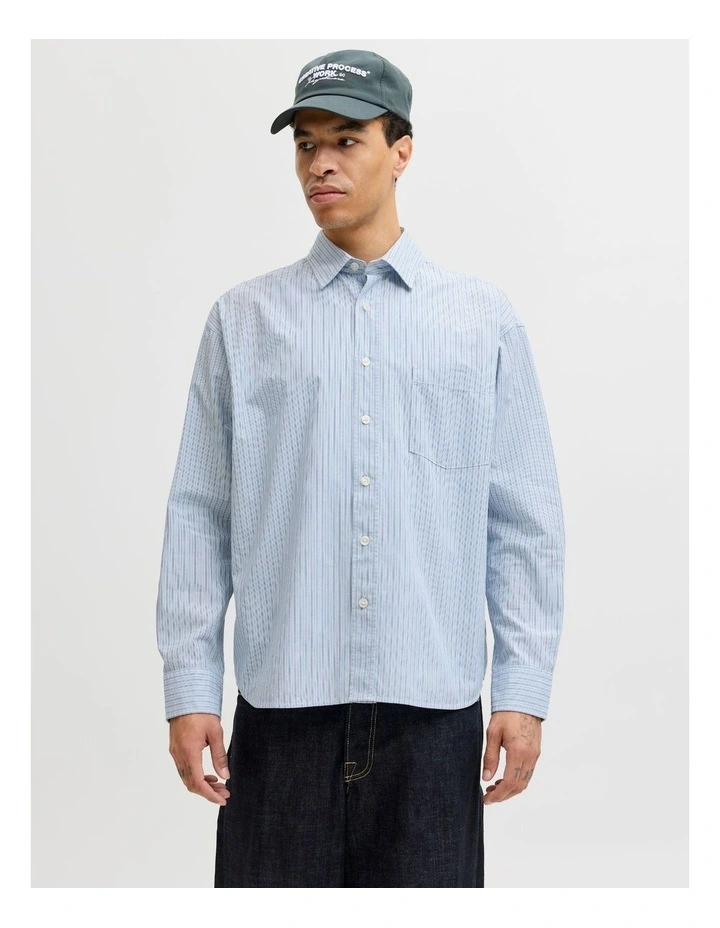 Meadows Poplin Stripe Long Sleeve Shirt in Skyway image 1