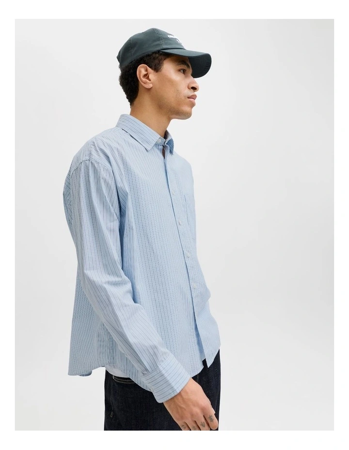 Meadows Poplin Stripe Long Sleeve Shirt in Skyway image 2