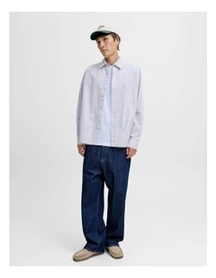 Meadows Poplin Stripe Long Sleeve Shirt in Bright White