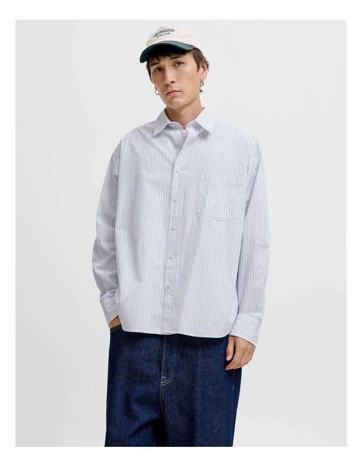 Meadows Poplin Stripe Long Sleeve Shirt in Bright White image 3