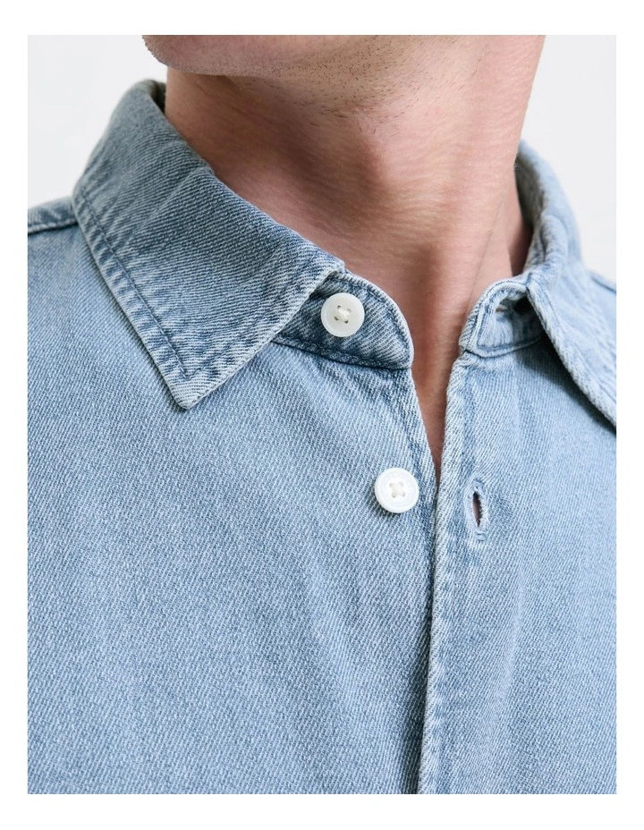 Norrebro Long Sleeve Denim Shirt in Medium Blue image 5
