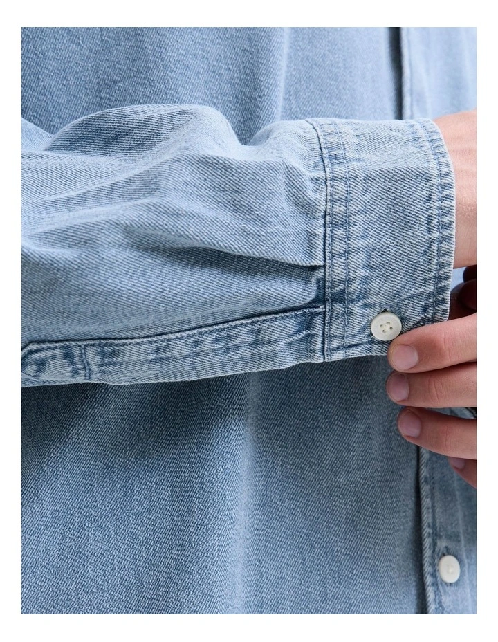 Norrebro Long Sleeve Denim Shirt in Medium Blue image 6