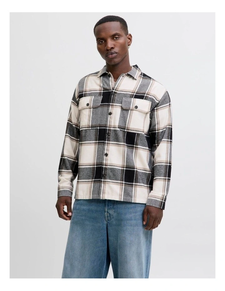Charge Long Sleeve Check Overshirt in White image 1