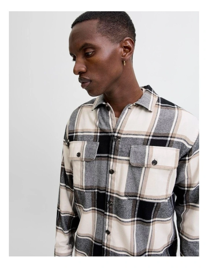 Charge Long Sleeve Check Overshirt in White image 3