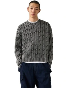Carmel Cable Crew Neck Sweater in Phantom