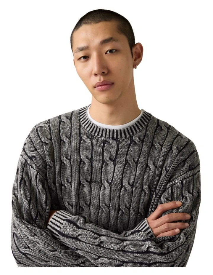 Carmel Cable Crew Neck Sweater in Phantom image 3