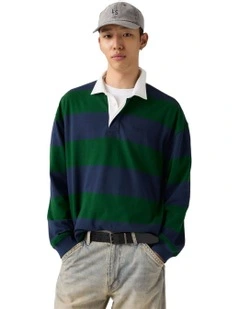 Hudson Boxy Rugby Shirt in Ronan Stripe Navy Blazer