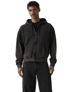 Hayes Boxy Full-Zip Sweatshirt in Jet Black