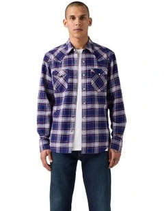 Barstow Standard Fit Western Shirt in Hawley Plaid Blue