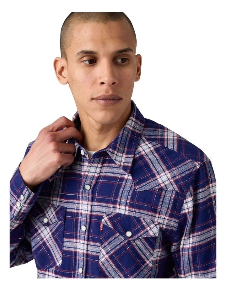 Barstow Standard Fit Western Shirt in Hawley Plaid Blue image 3