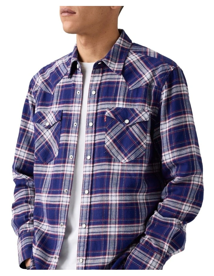 Barstow Standard Fit Western Shirt in Hawley Plaid Blue image 4
