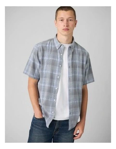 Short-Sleeve Authentic Button-Down Shirt in Bennett Plaid Moonlight Blue