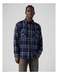Relaxed Fit Western Shirt in Pier 100 Indigo Plaid Western