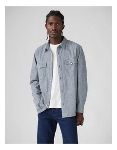 Relaxed Fit Western Shirt in Grand Dark Railroad Stripe