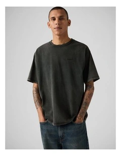 Red Tab Vintage T-Shirt in Weathered Finish Jet Black