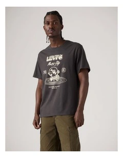 Relaxed Fit Short Sleeve T-Shirt in Black with Music City Graphic