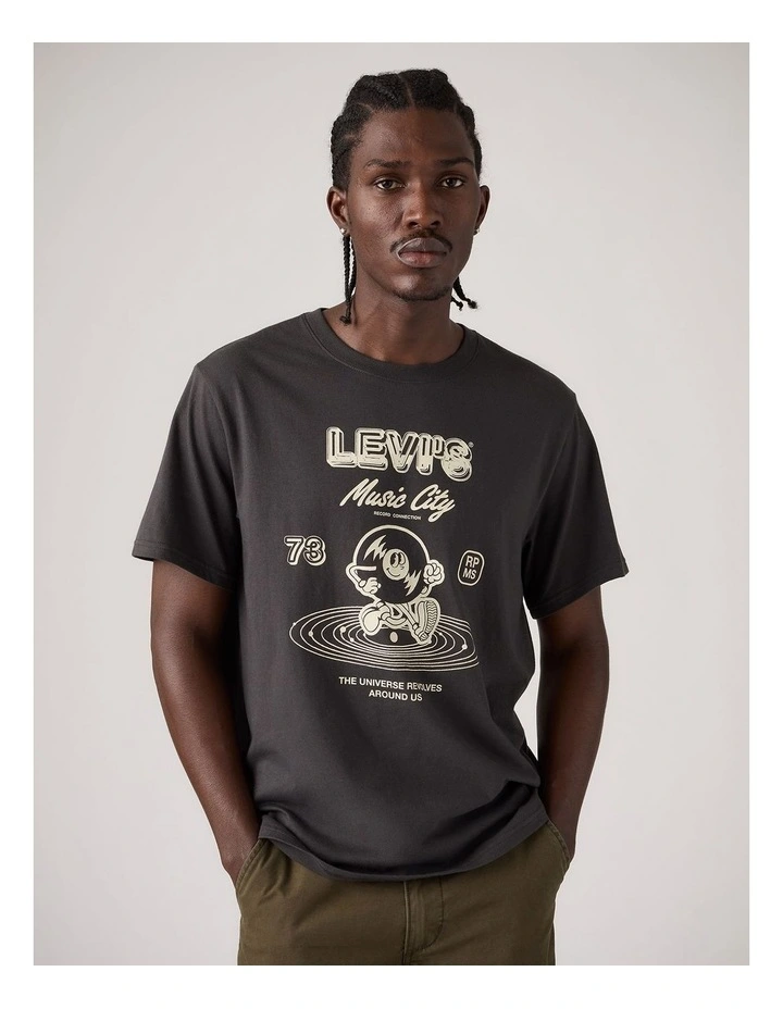 Relaxed Fit Short Sleeve T-Shirt in Black with Music City Graphic image 3