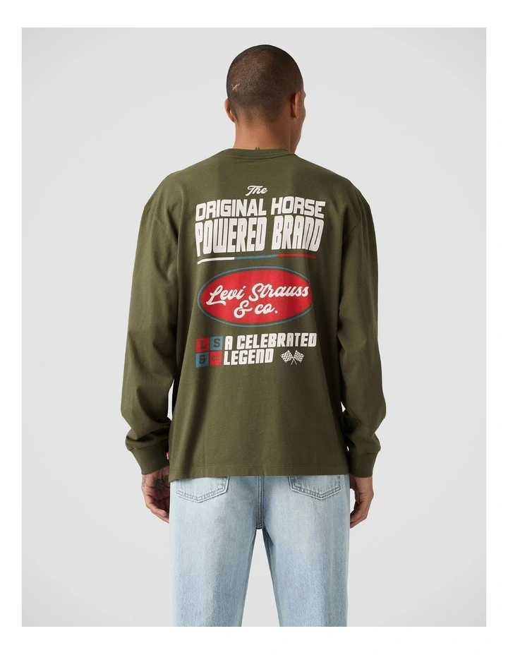 Long-Sleeve Graphic Authentic T-Shirt in Horsepower Brand Olive Night image 2