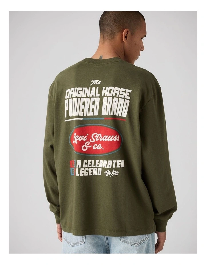 Long-Sleeve Graphic Authentic T-Shirt in Horsepower Brand Olive Night image 3