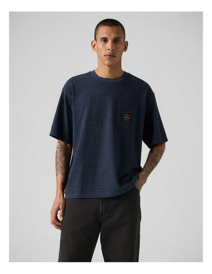 Workwear Pocket T-Shirt in Garry Stripe Blue Heather image 1