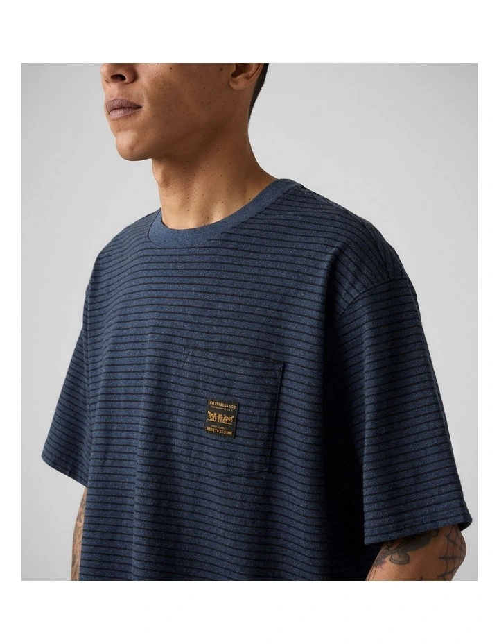 Workwear Pocket T-Shirt in Garry Stripe Blue Heather image 3