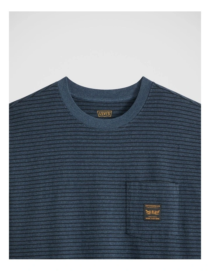 Workwear Pocket T-Shirt in Garry Stripe Blue Heather image 4